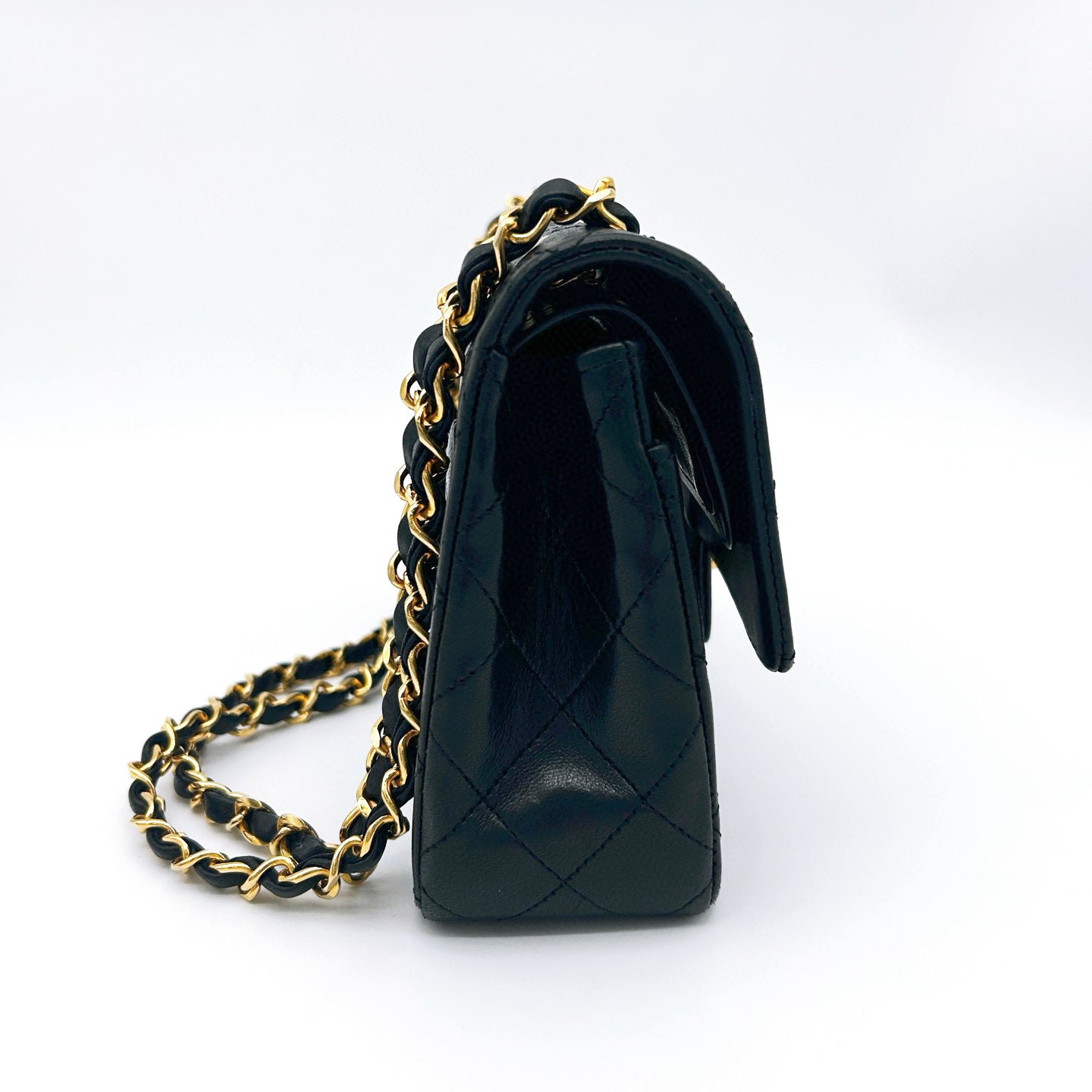Chanel Vintage Classic Flap Medium Black Lambskin Double Flap with Gold Hardware [Used]