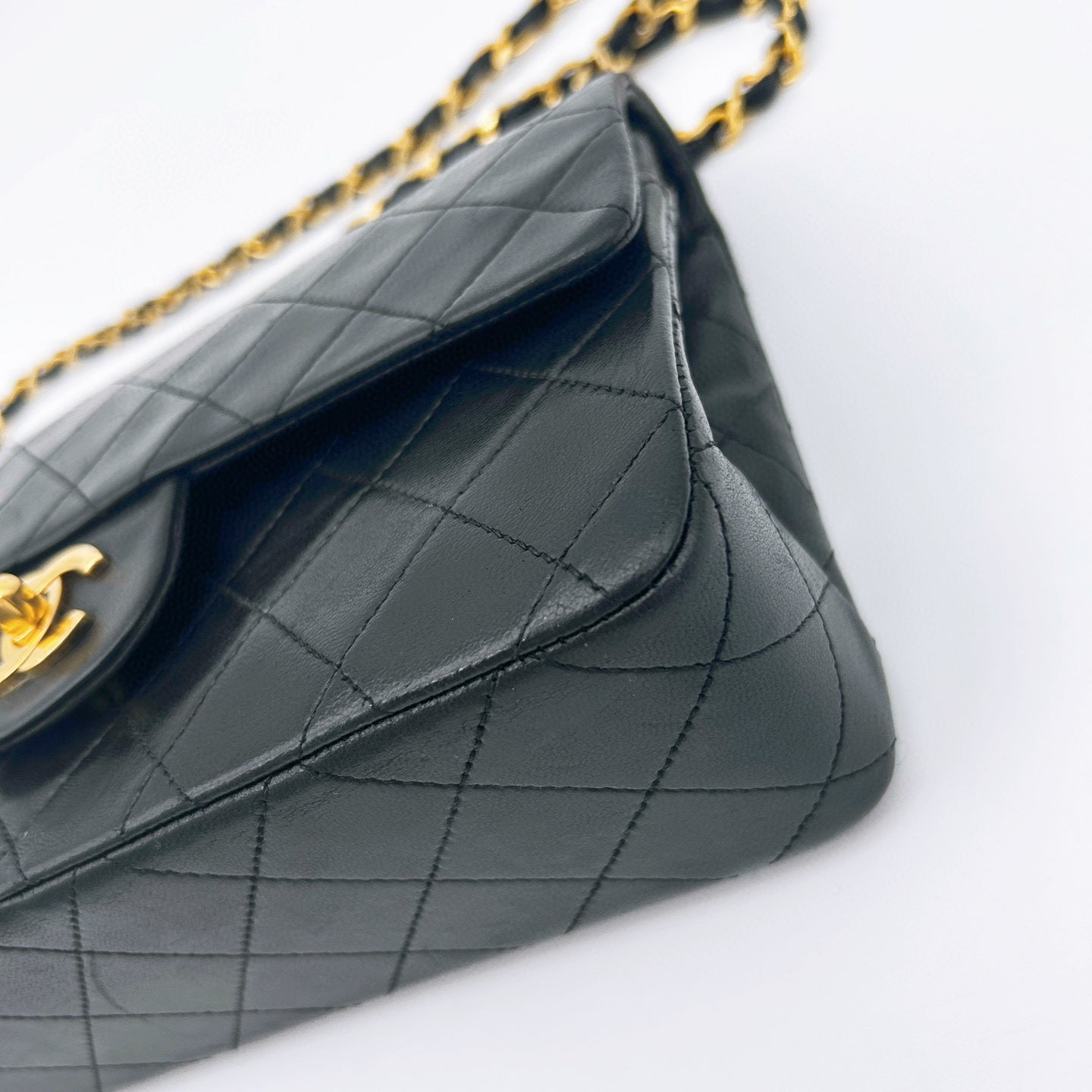 Chanel Vintage Classic Flap Medium Black Lambskin Double Flap with Gold Hardware [Used]