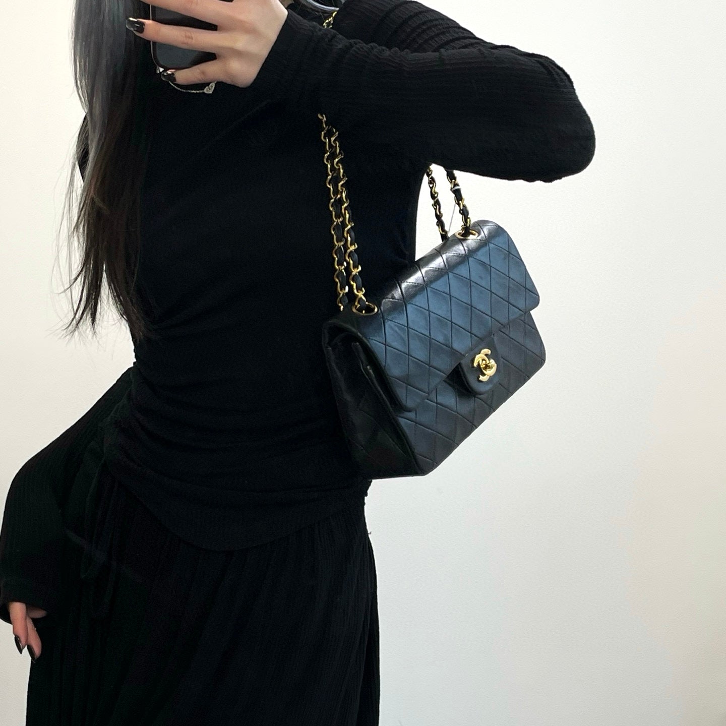 Chanel Vintage Classic Flap Medium Black Lambskin Double Flap with Gold Hardware [Used]
