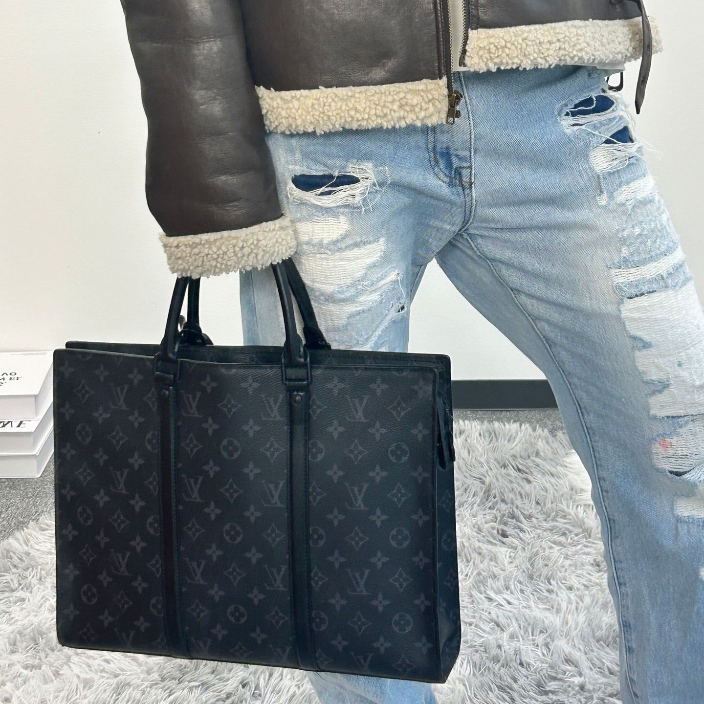 Louis Vuitton Black Monogram Eclipse Large 2WAY Tote / Business Bag [Used]