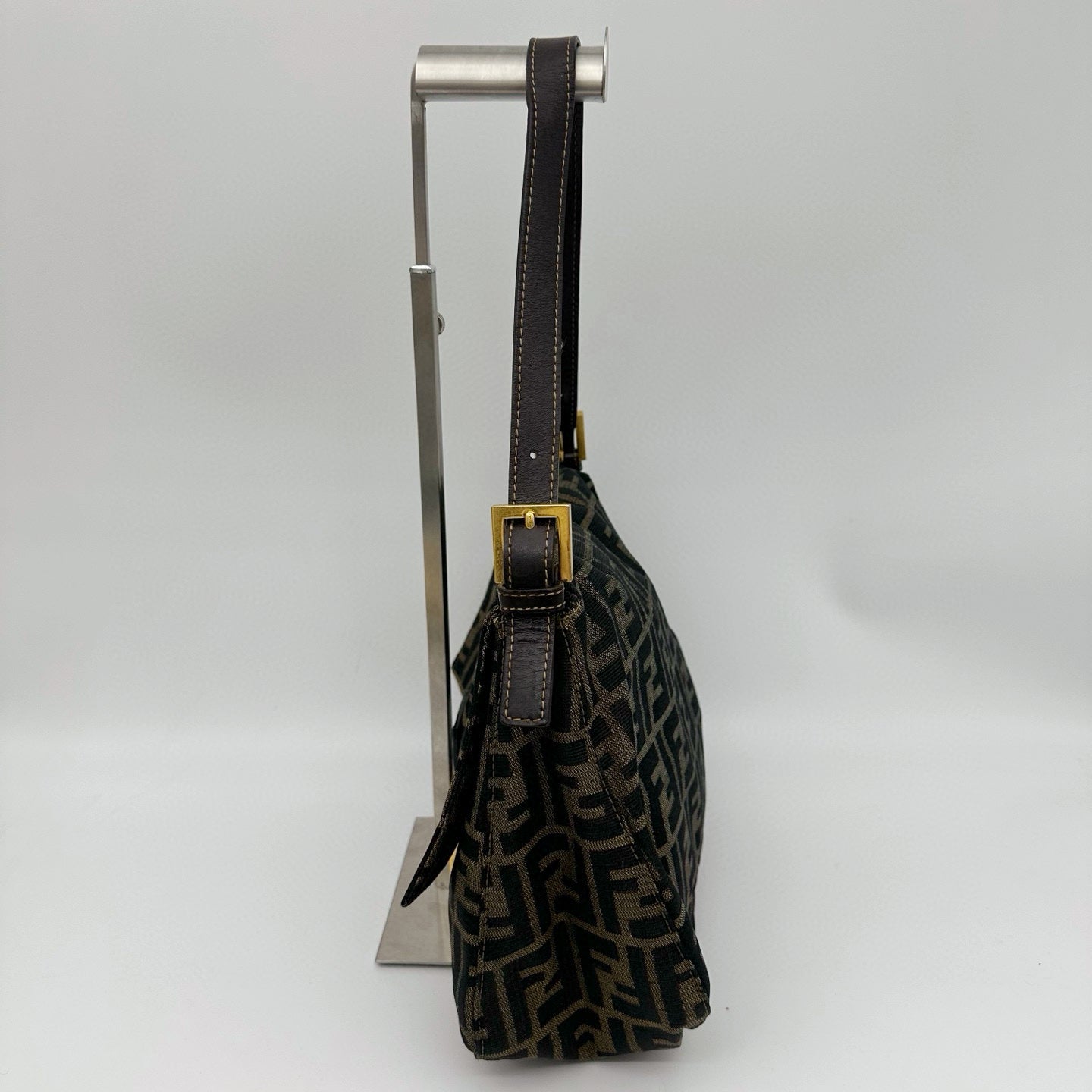 Fendi Zucca Canvas Large Baguette Shoulder Bag with Gold FF Buckle [Vintage / Used]