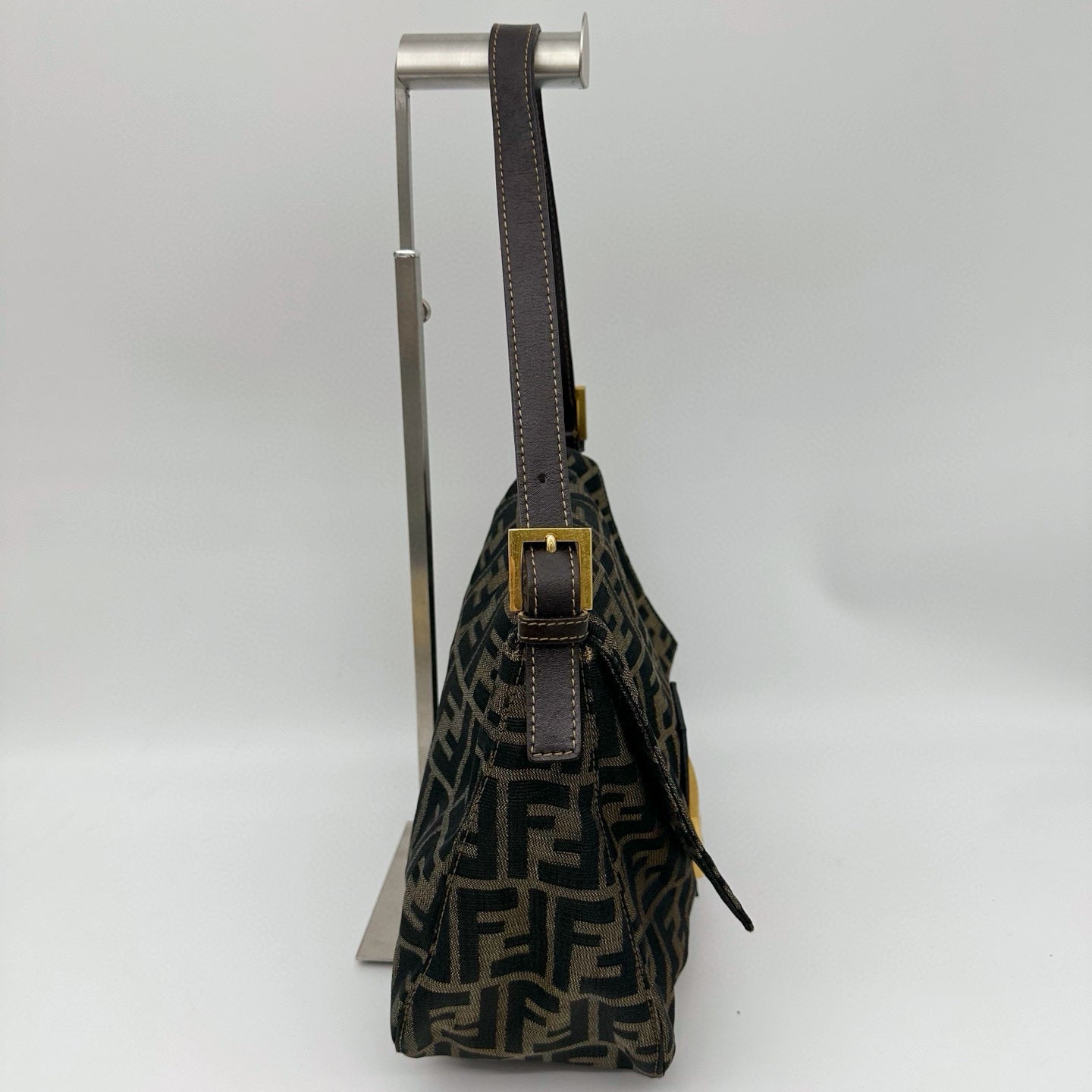 Fendi Zucca Canvas Large Baguette Shoulder Bag with Gold FF Buckle [Vintage / Used]