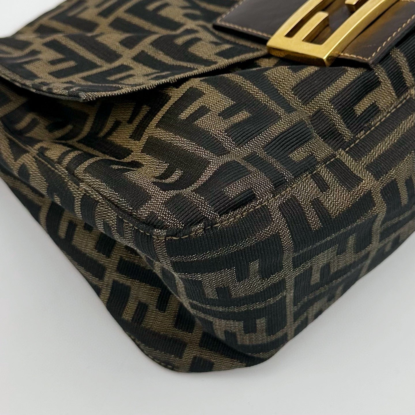 Fendi Zucca Canvas Large Baguette Shoulder Bag with Gold FF Buckle [Vintage / Used]