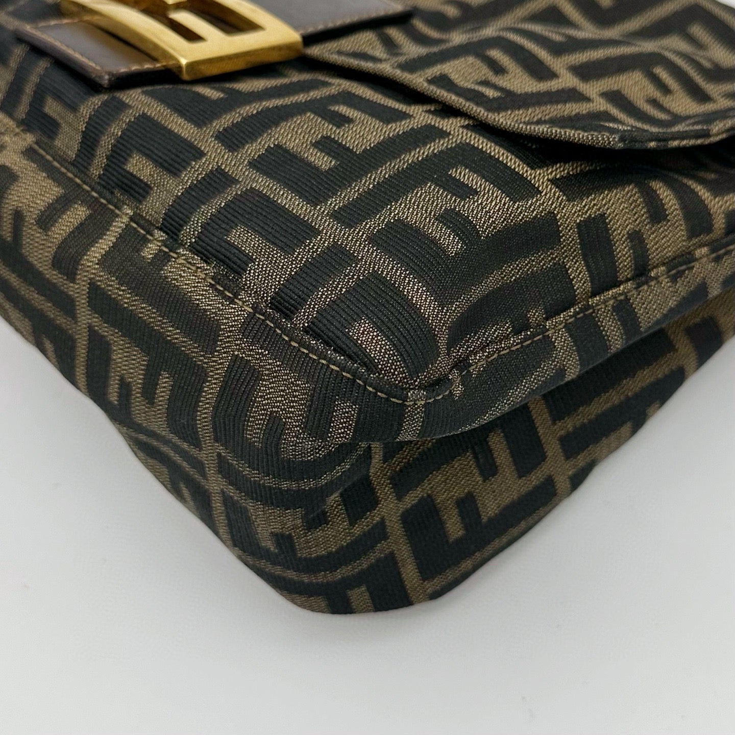 Fendi Zucca Canvas Large Baguette Shoulder Bag with Gold FF Buckle [Vintage / Used]