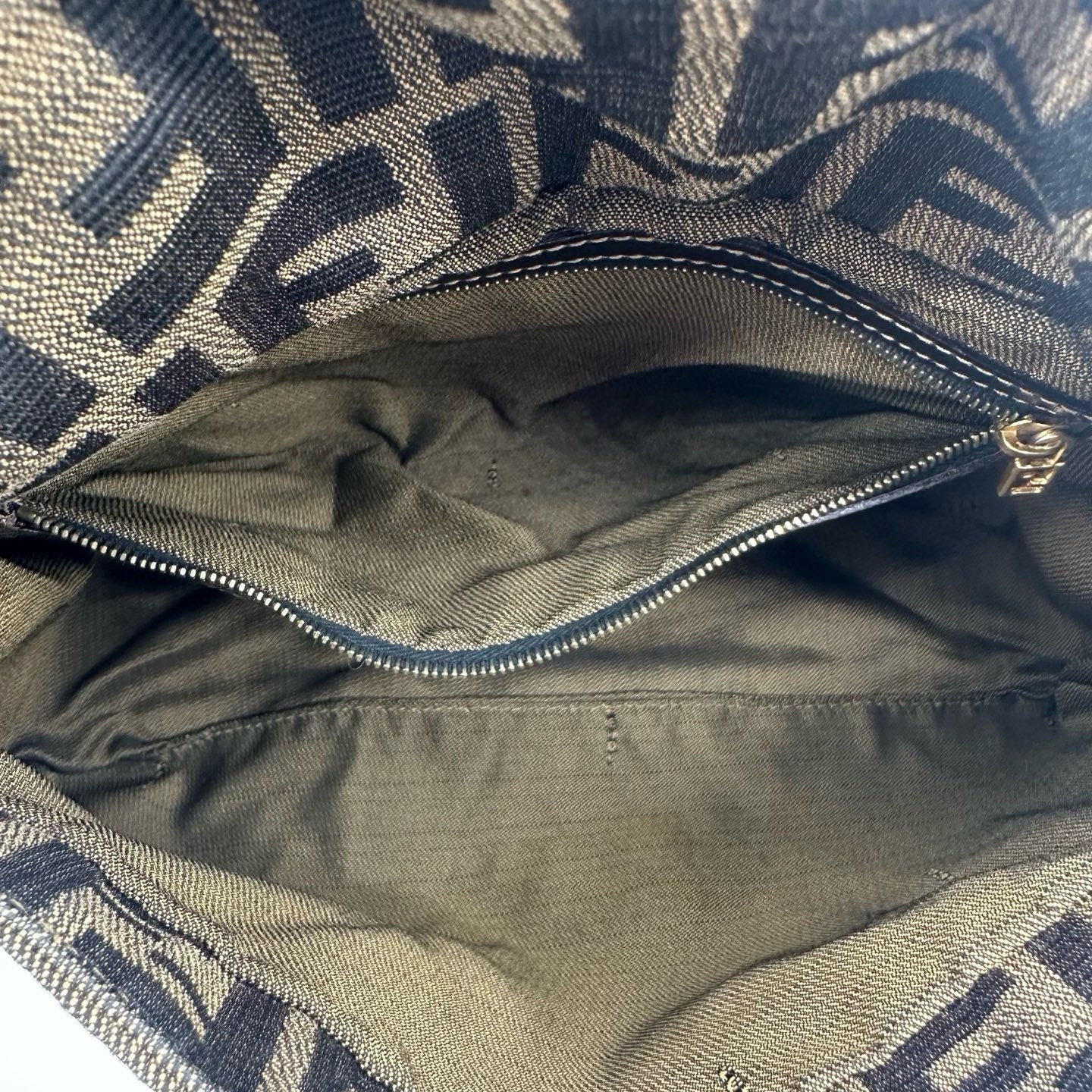 Fendi Zucca Canvas Large Baguette Shoulder Bag with Gold FF Buckle [Vintage / Used]