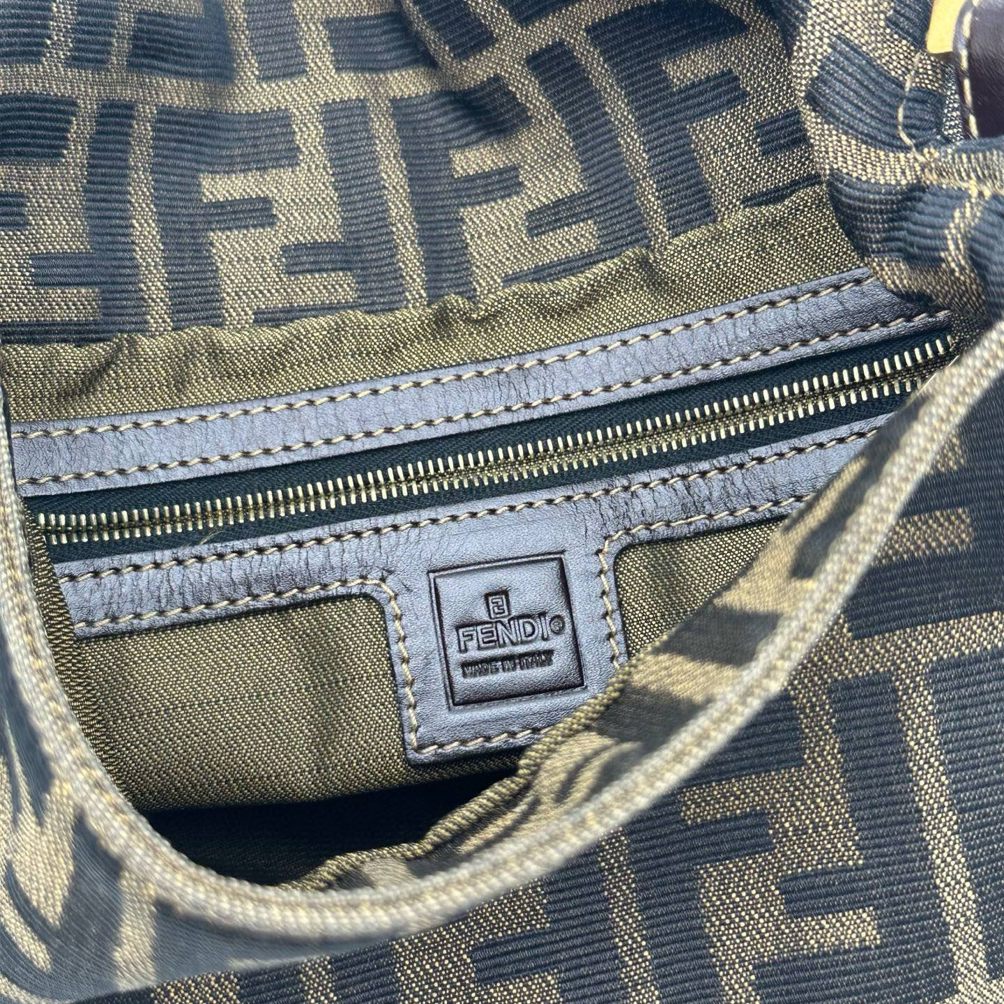 Fendi Zucca Canvas Large Baguette Shoulder Bag with Gold FF Buckle [Vintage / Used]
