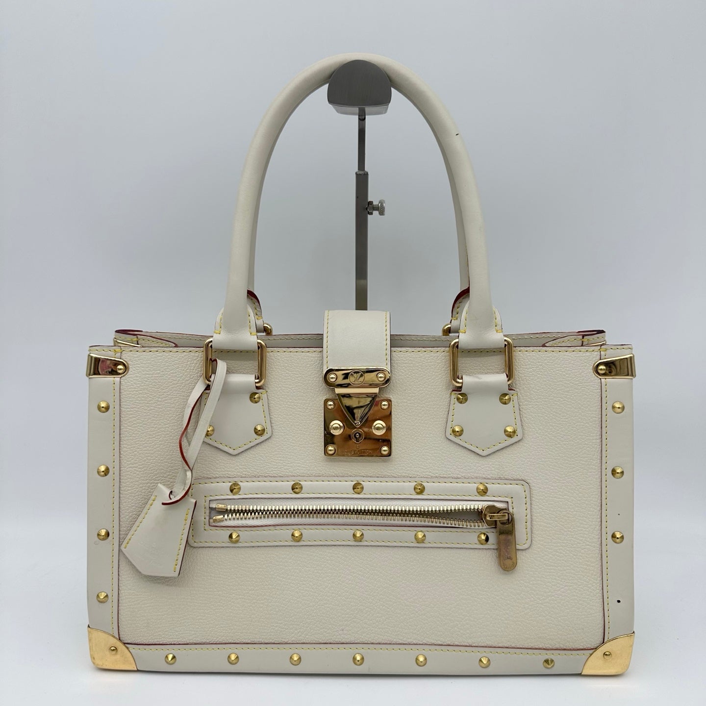 Louis Vuitton White Suhali Leather Studded Handbag with Gold Hardware [Used]