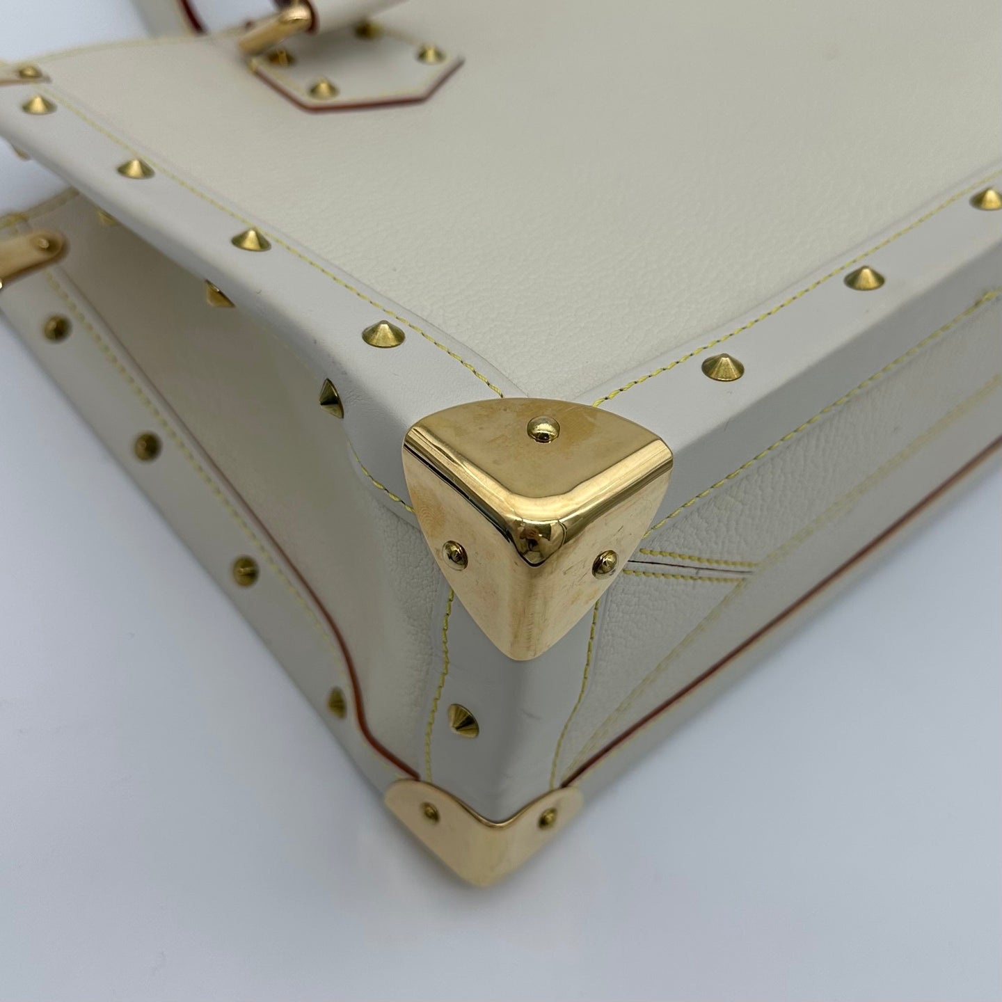 Louis Vuitton White Suhali Leather Studded Handbag with Gold Hardware [Used]