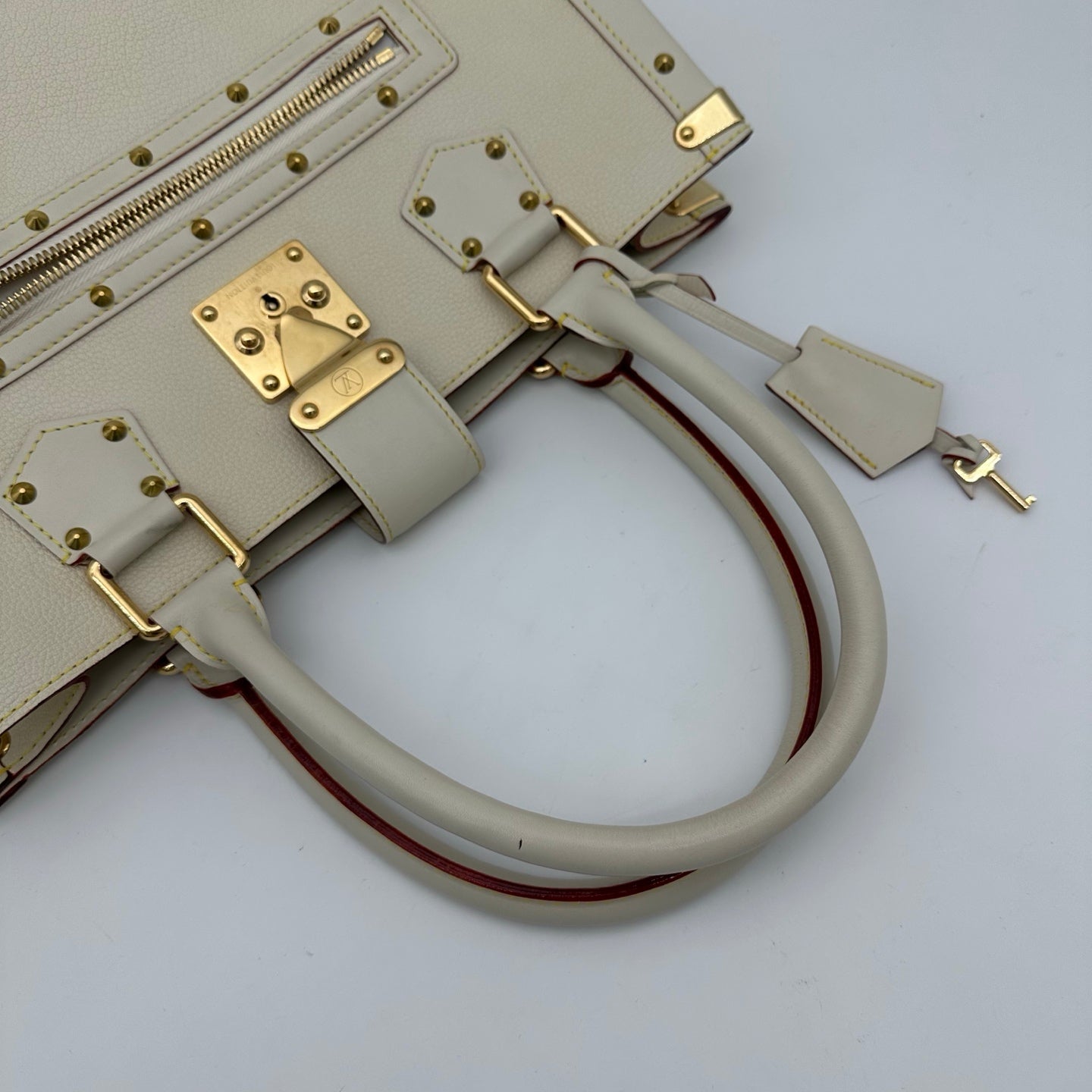 Louis Vuitton White Suhali Leather Studded Handbag with Gold Hardware [Used]