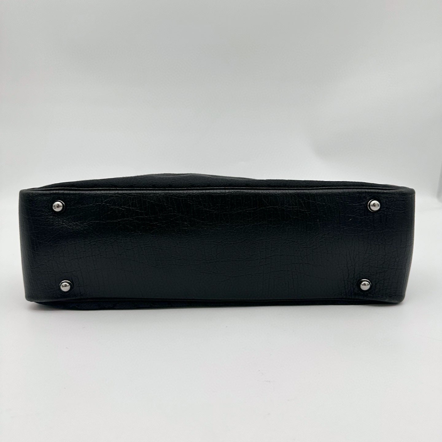 Gucci Black GG Canvas Bamboo Handle Tote Bag with Leather Trim [Used]