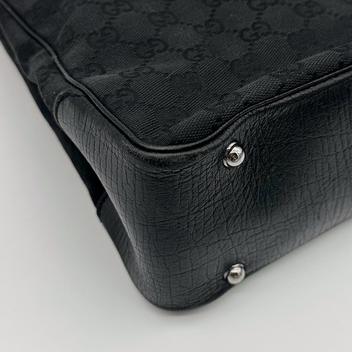 Gucci Black GG Canvas Bamboo Handle Tote Bag with Leather Trim [Used]