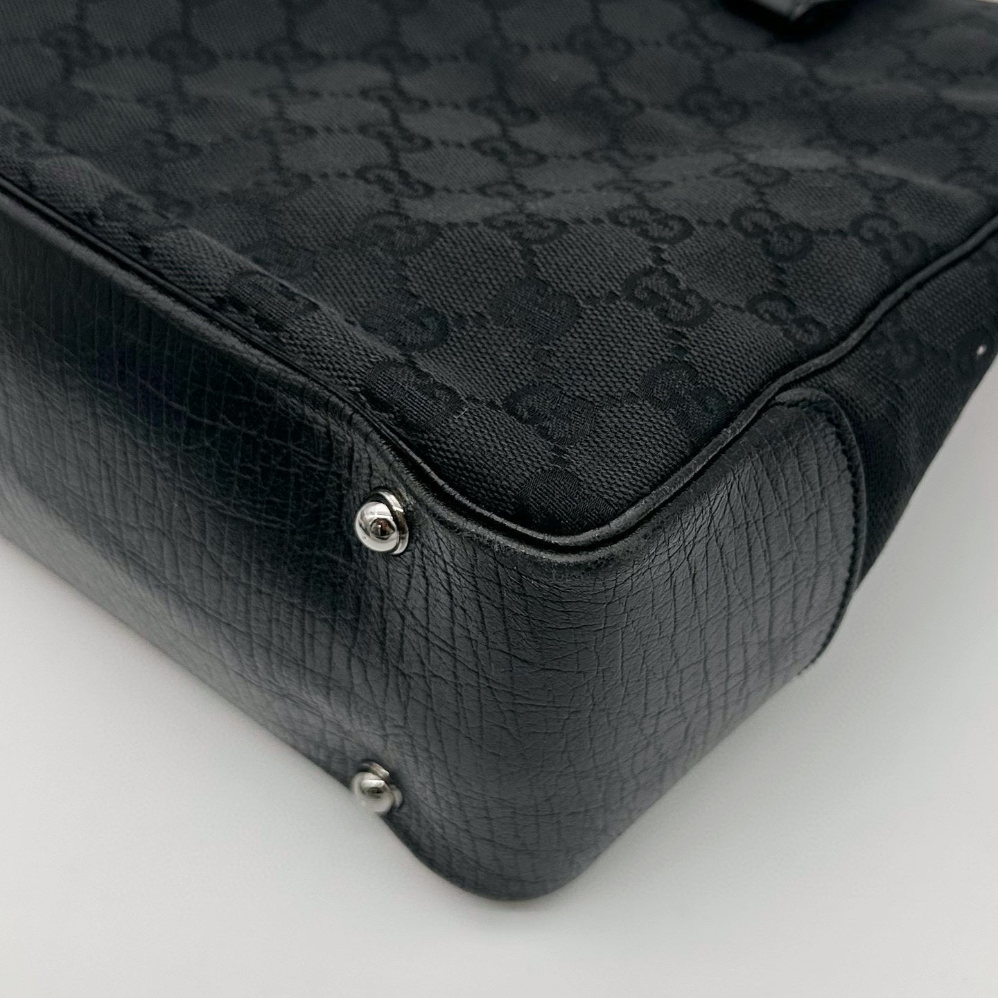 Gucci Black GG Canvas Bamboo Handle Tote Bag with Leather Trim [Used]