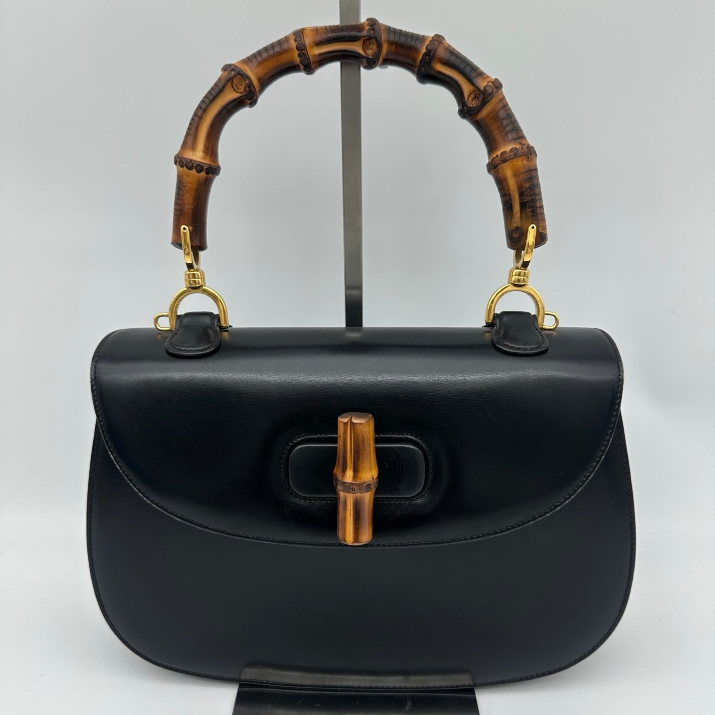 Gucci Black Box Leather Bamboo Handle Top Handle Bag [Used]