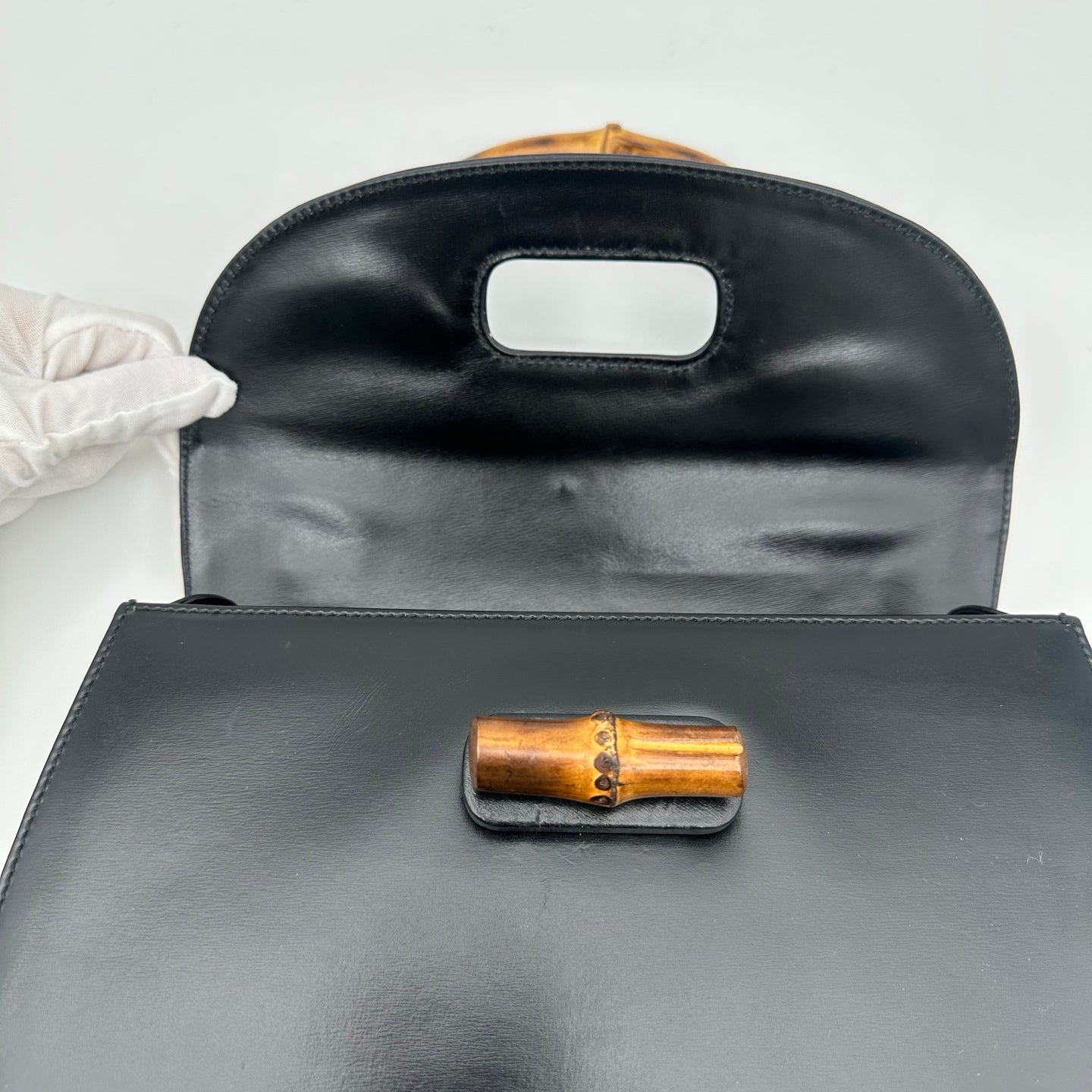 Gucci Black Box Leather Bamboo Handle Top Handle Bag [Used]