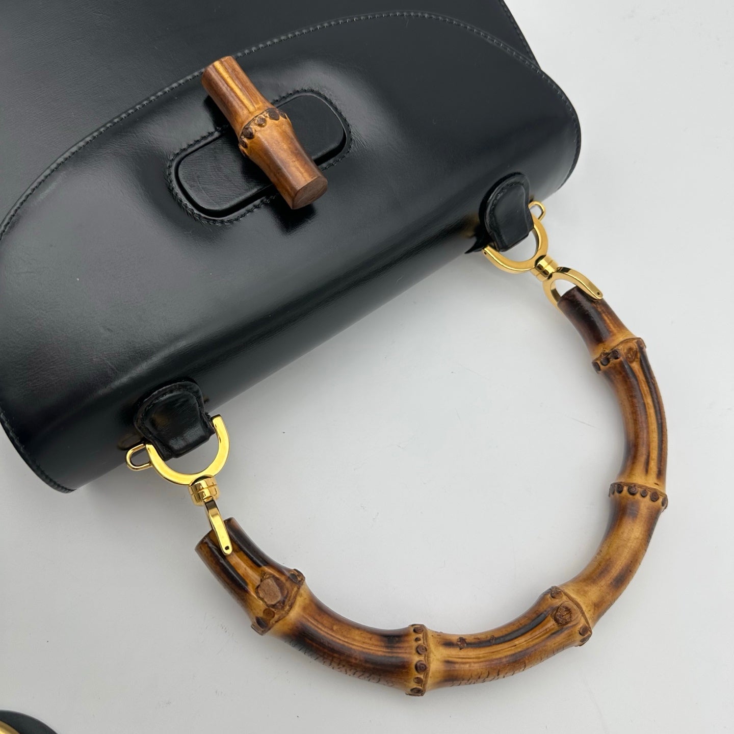 Gucci Black Box Leather Bamboo Handle Top Handle Bag [Used]