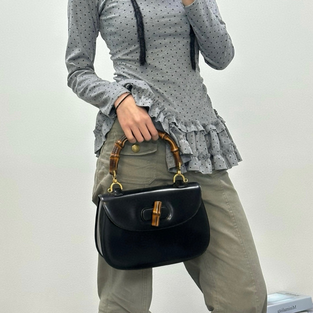 Gucci Black Box Leather Bamboo Handle Top Handle Bag [Used]