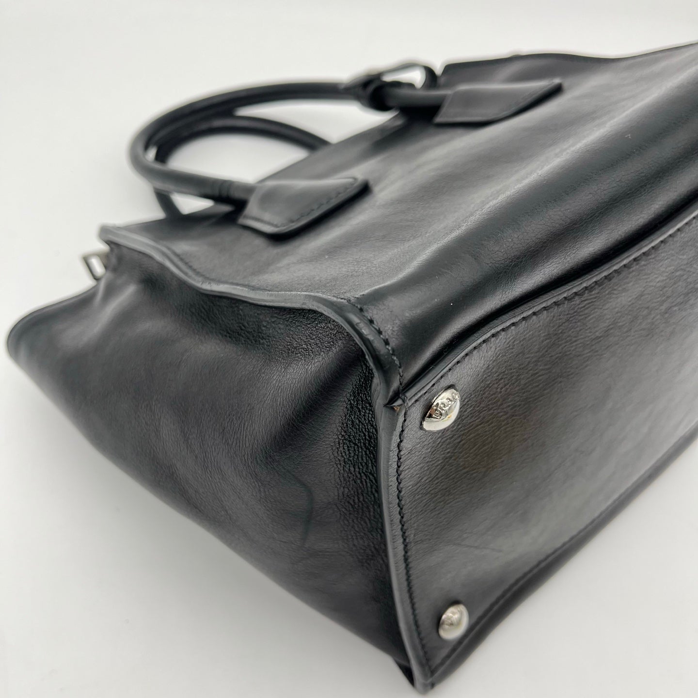 Prada Black Glace Calf Leather 2Way Tote Bag with Shoulder Strap [Used]