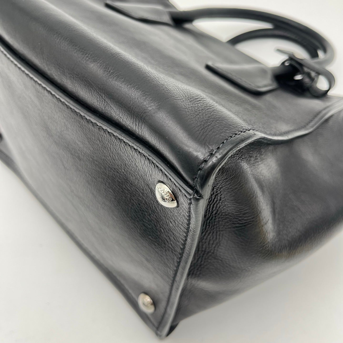 Prada Black Glace Calf Leather 2Way Tote Bag with Shoulder Strap [Used]