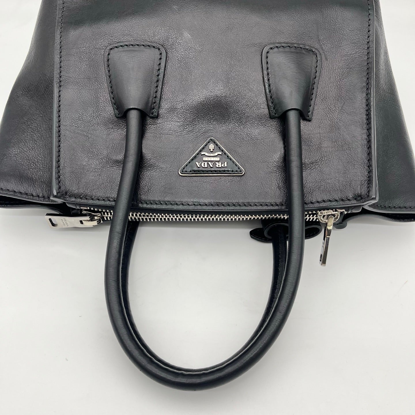 Prada Black Glace Calf Leather 2Way Tote Bag with Shoulder Strap [Used]