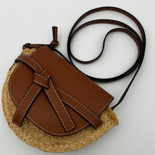 Loewe Gate Mini Raffia & Calfskin Saddle Bag Brown [Used]