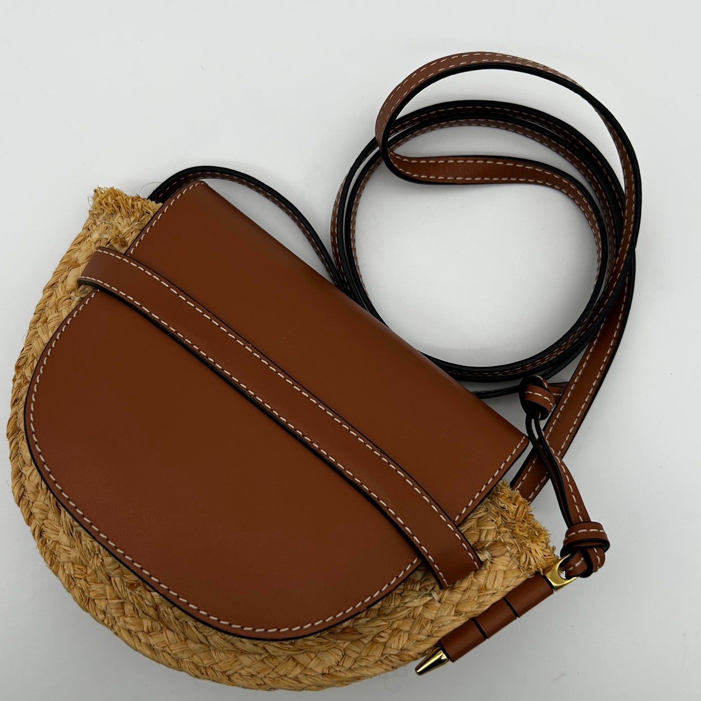 Loewe Gate Mini Raffia & Calfskin Saddle Bag Brown [Used]