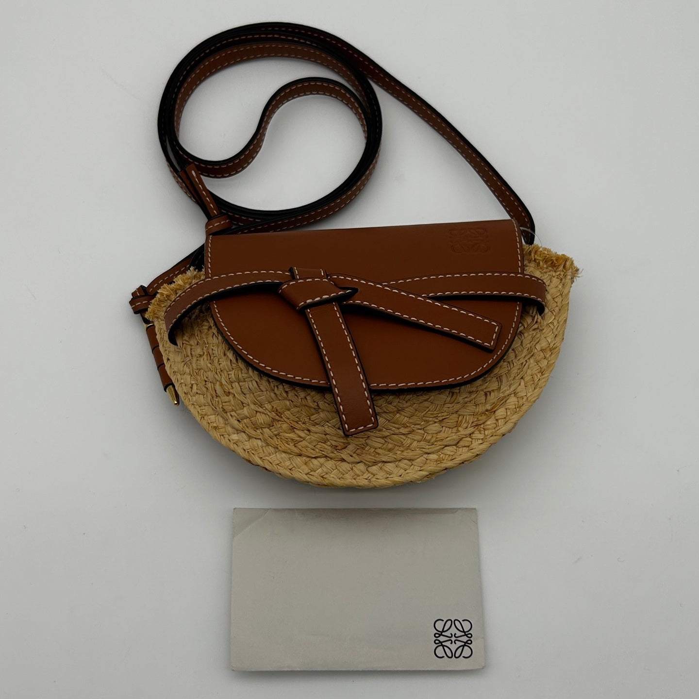 Loewe Gate Mini Raffia & Calfskin Saddle Bag Brown [Used]