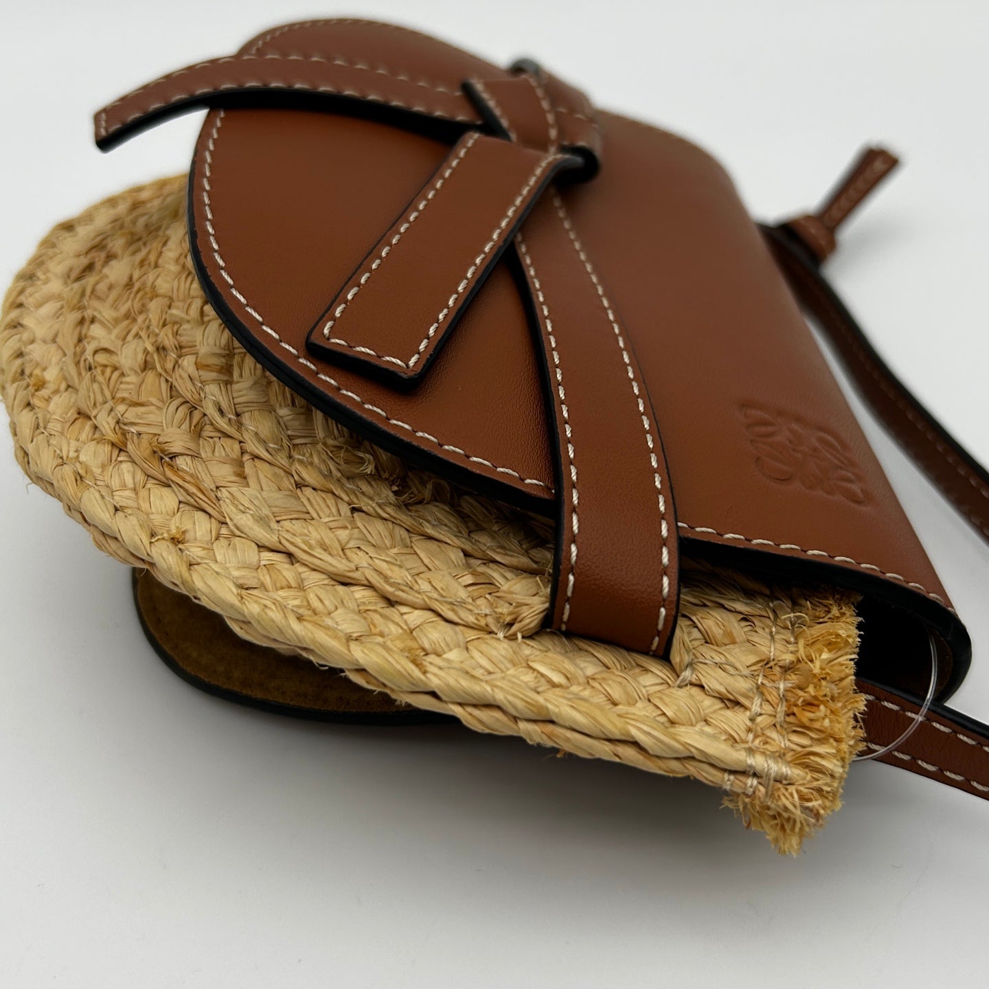 Loewe Gate Mini Raffia & Calfskin Saddle Bag Brown [Used]