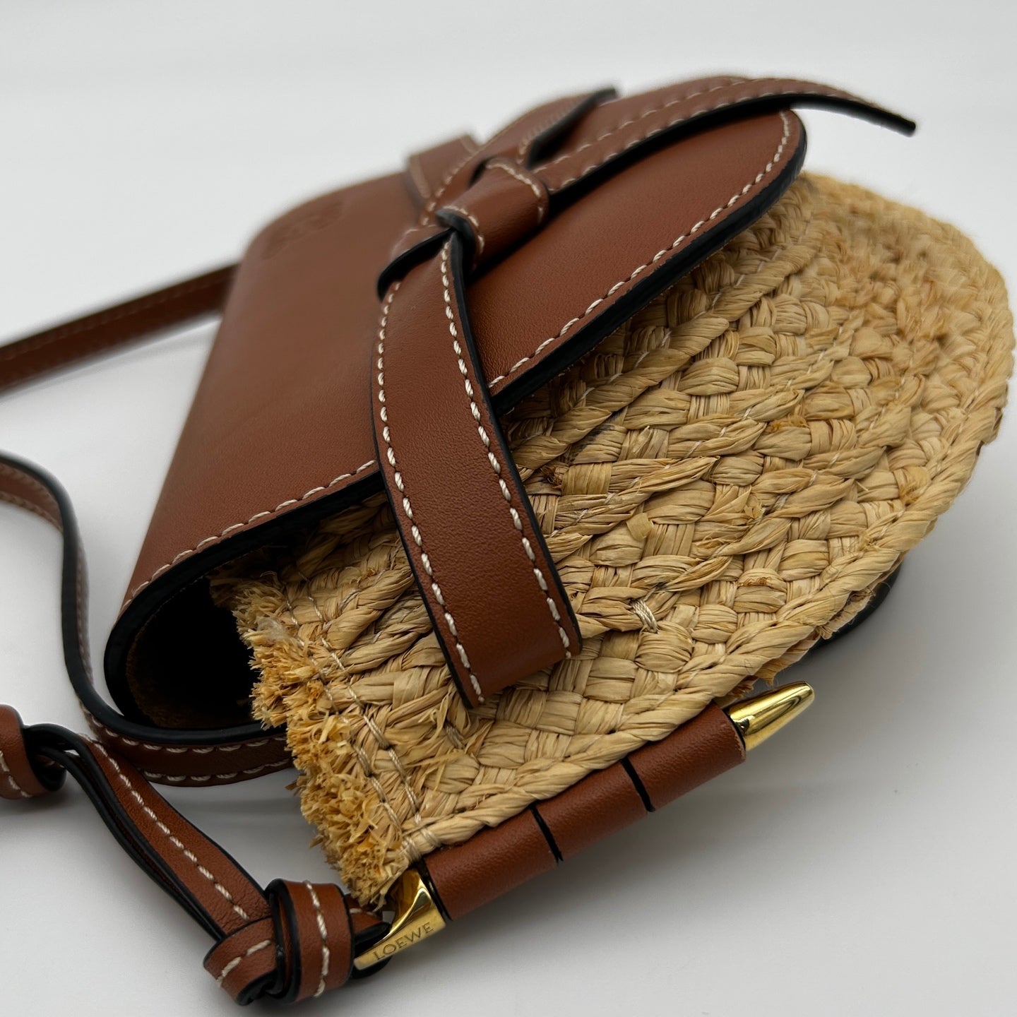 Loewe Gate Mini Raffia & Calfskin Saddle Bag Brown [Used]