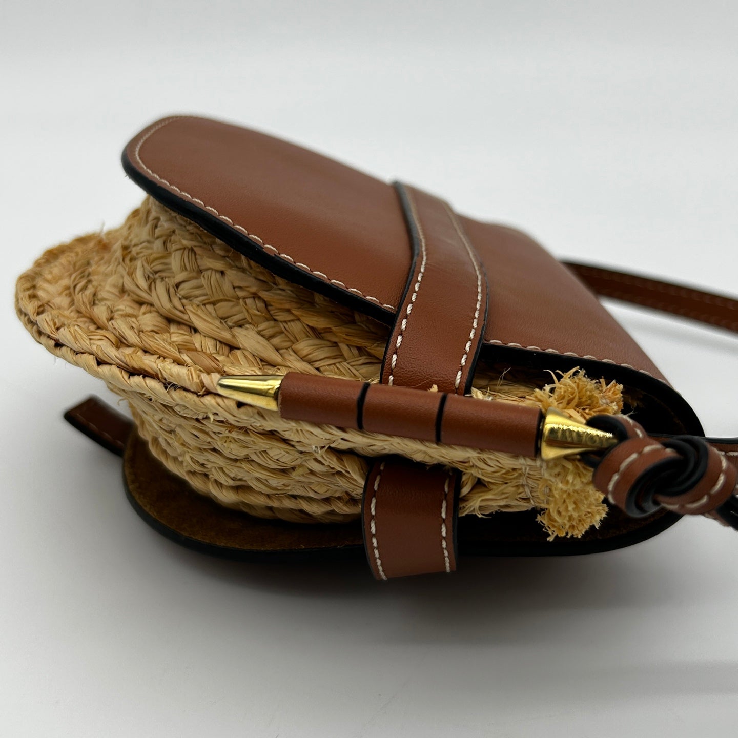 Loewe Gate Mini Raffia & Calfskin Saddle Bag Brown [Used]