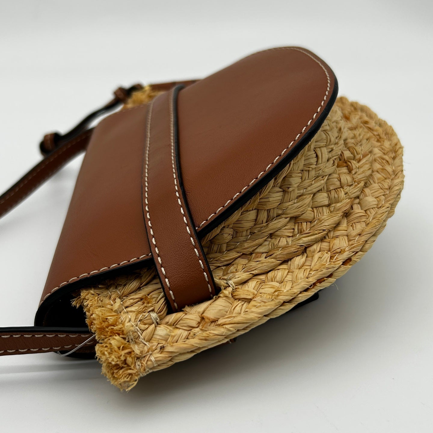 Loewe Gate Mini Raffia & Calfskin Saddle Bag Brown [Used]