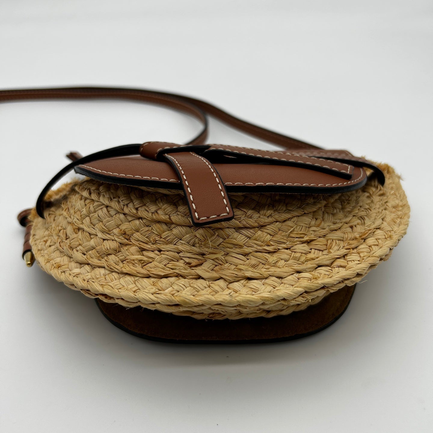 Loewe Gate Mini Raffia & Calfskin Saddle Bag Brown [Used]