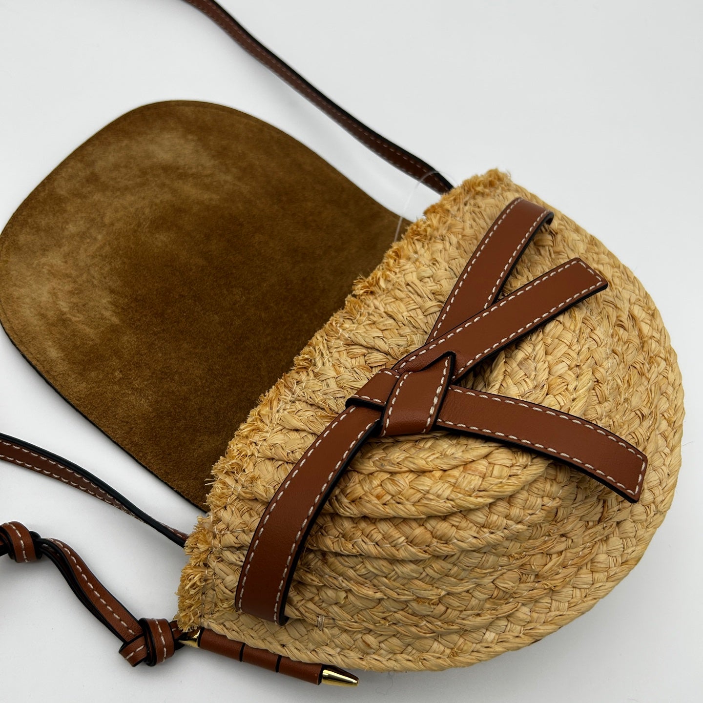 Loewe Gate Mini Raffia & Calfskin Saddle Bag Brown [Used]