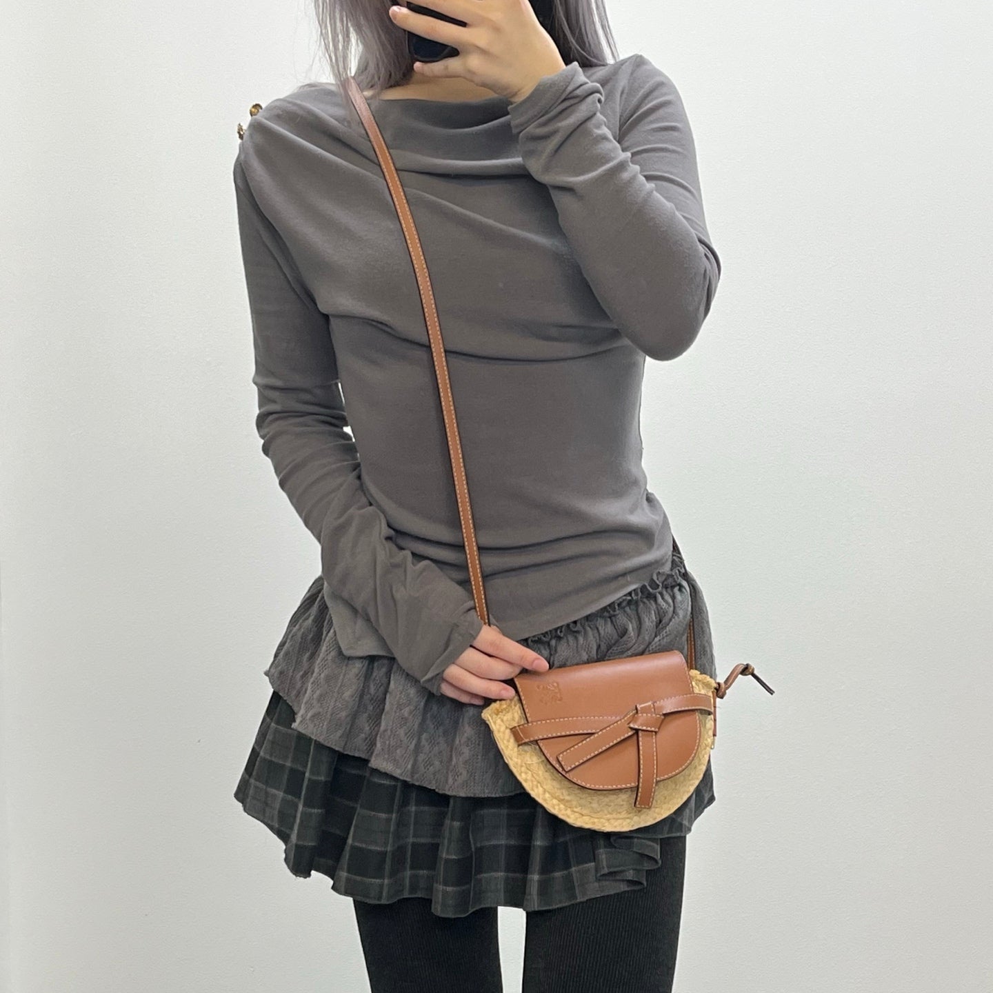 Loewe Gate Mini Raffia & Calfskin Saddle Bag Brown [Used]