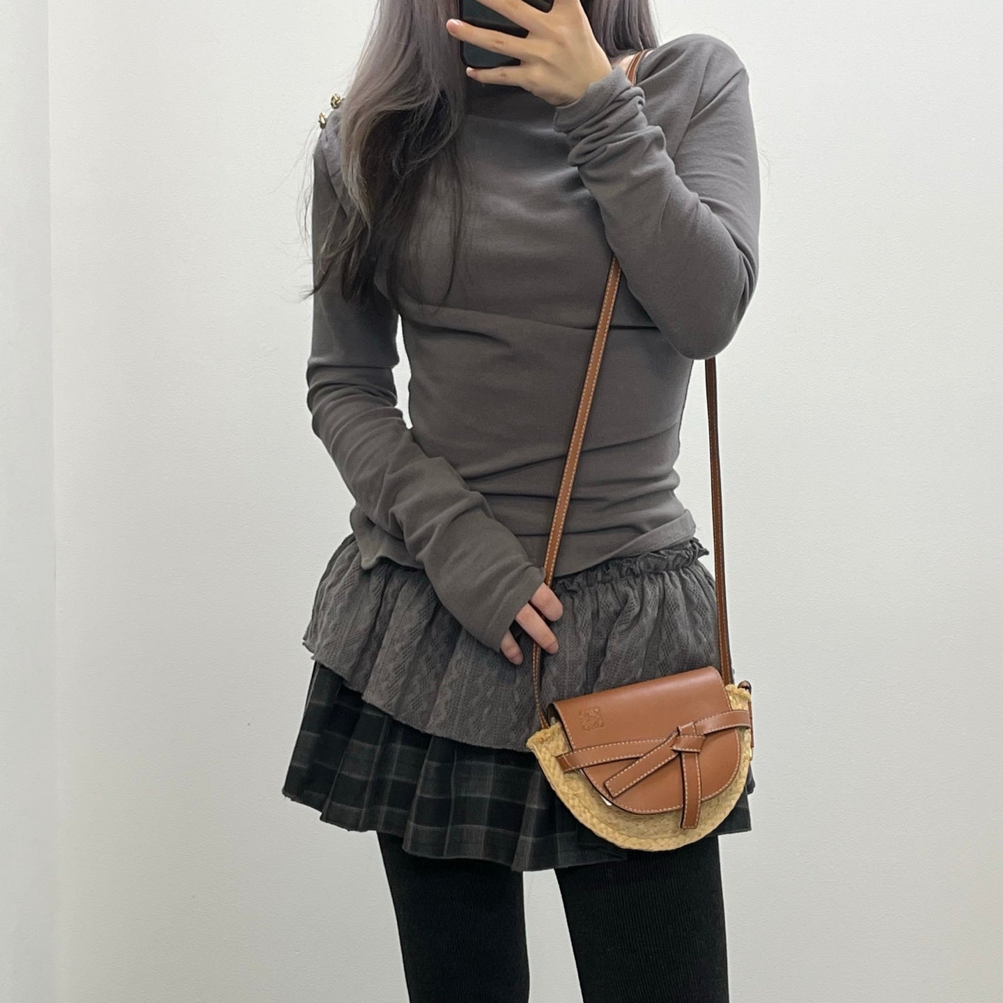 Loewe Gate Mini Raffia & Calfskin Saddle Bag Brown [Used]