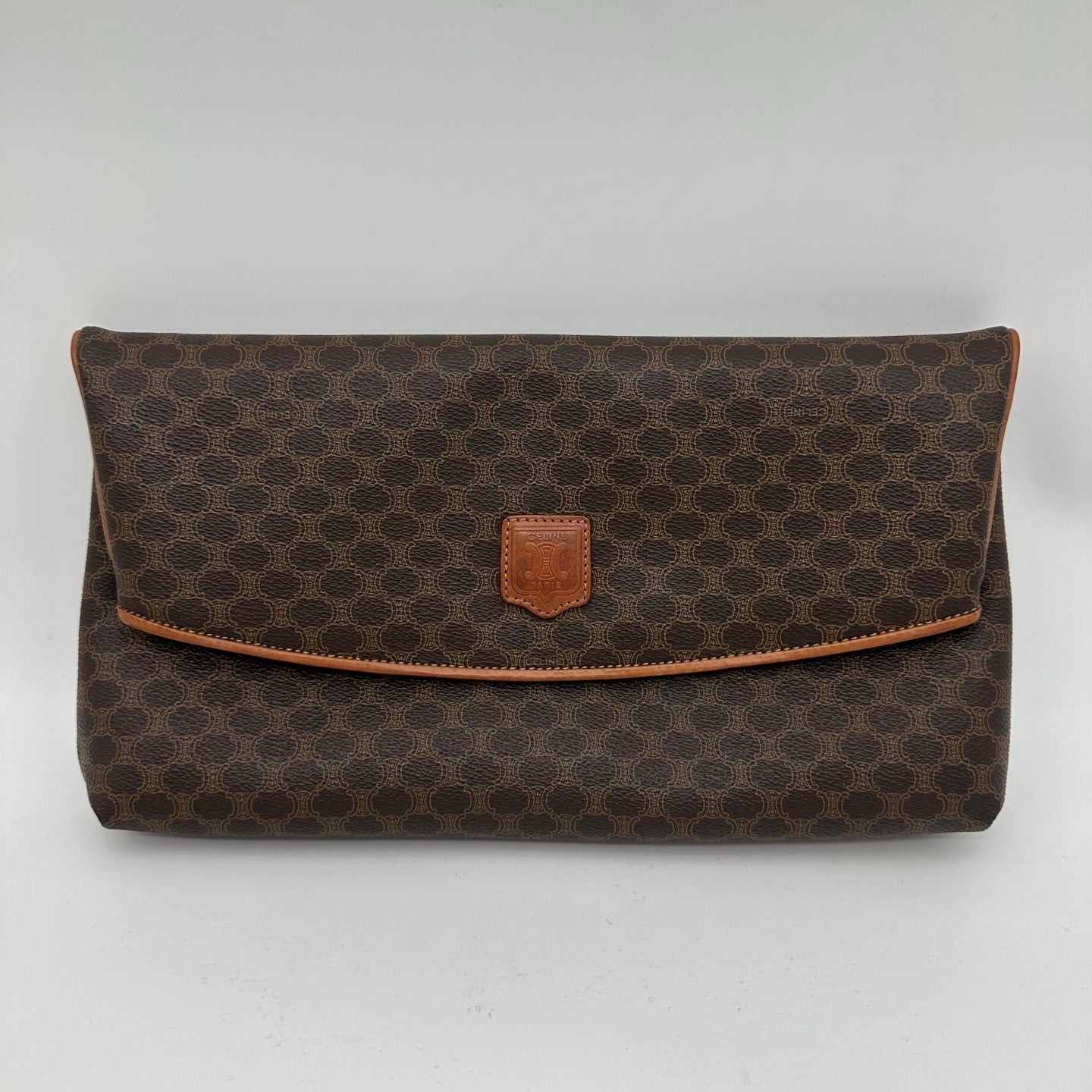 Celine Brown Macadam Monogram Leather Flap Clutch Bag [Used]