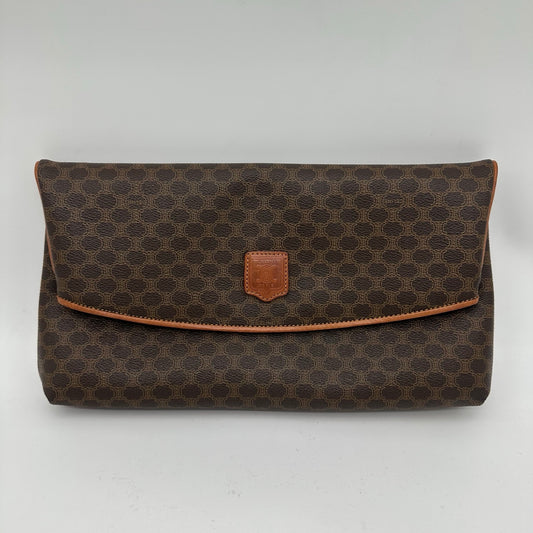 Celine Brown Macadam Monogram Leather Flap Clutch Bag [Used]