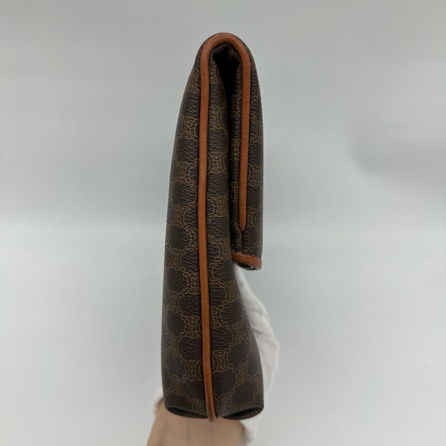 Celine Brown Macadam Monogram Leather Flap Clutch Bag [Used]