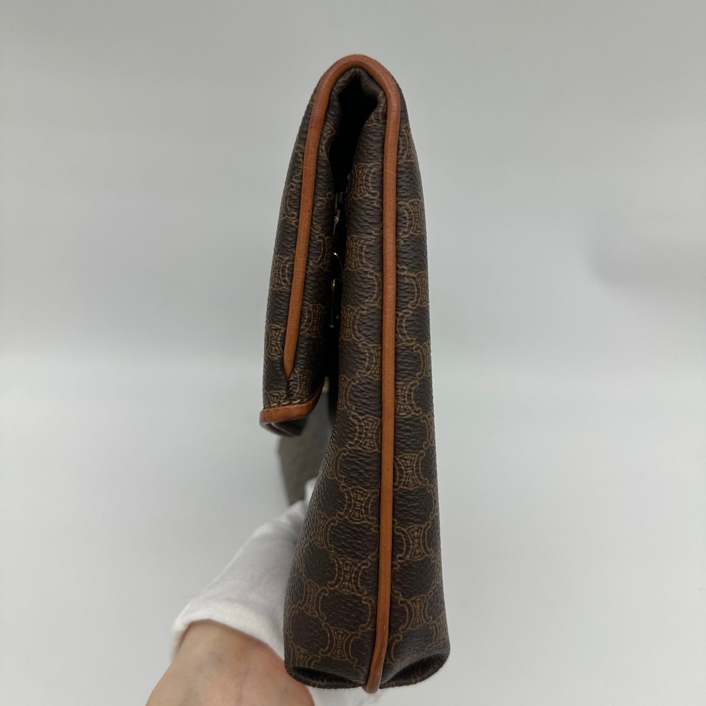 Celine Brown Macadam Monogram Leather Flap Clutch Bag [Used]