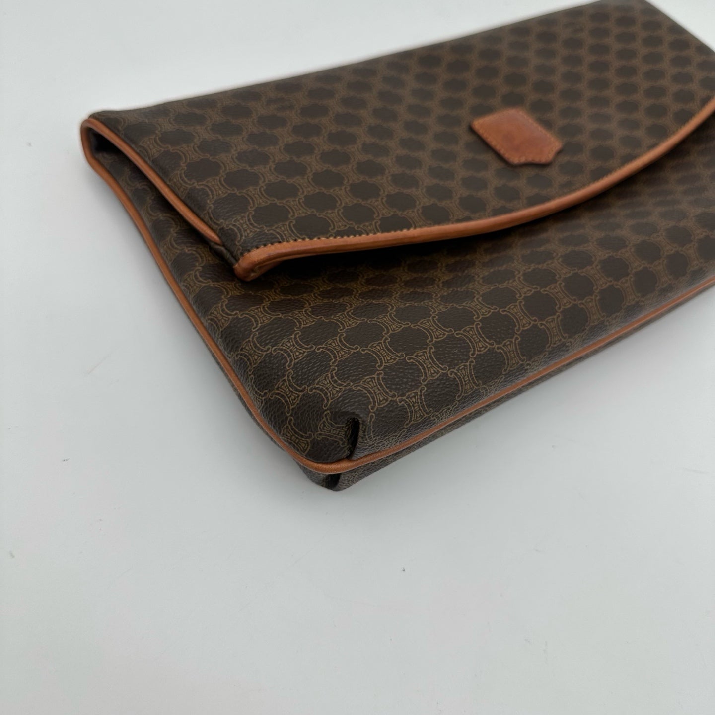 Celine Brown Macadam Monogram Leather Flap Clutch Bag [Used]