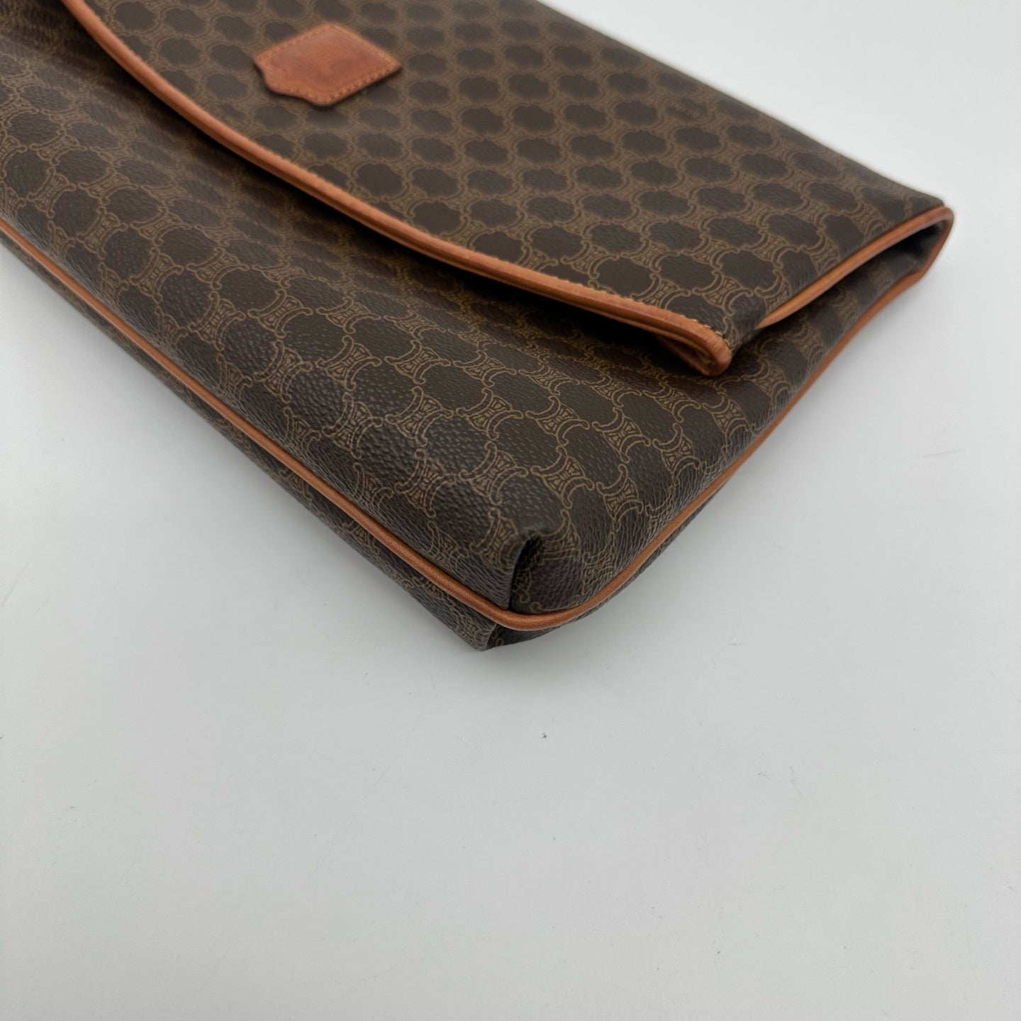 Celine Brown Macadam Monogram Leather Flap Clutch Bag [Used]