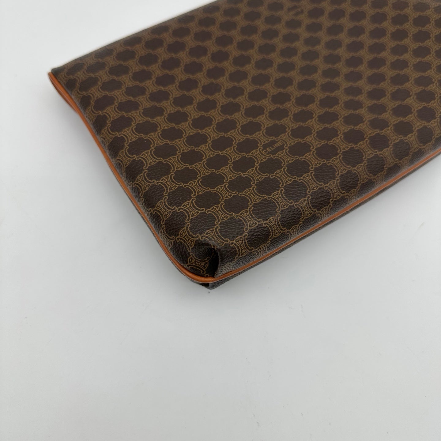 Celine Brown Macadam Monogram Leather Flap Clutch Bag [Used]