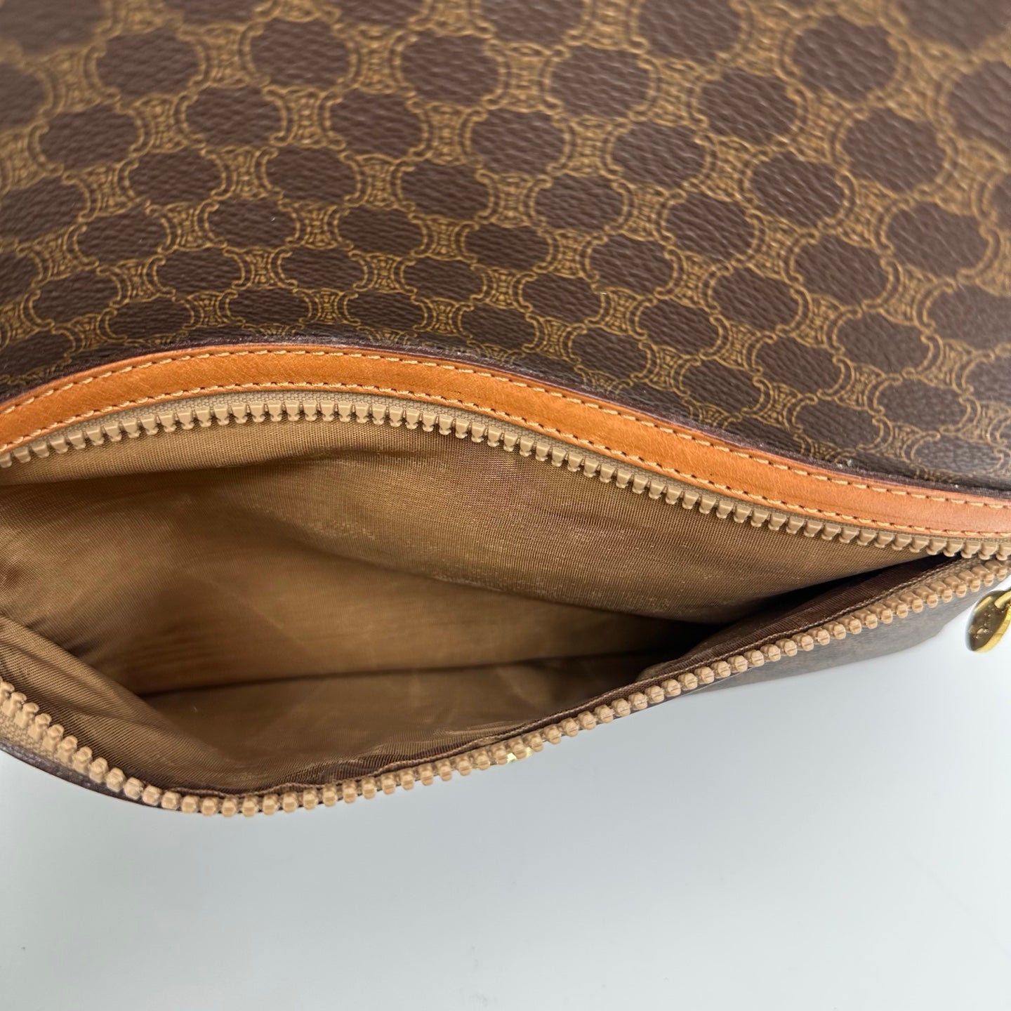 Celine Brown Macadam Monogram Leather Flap Clutch Bag [Used]