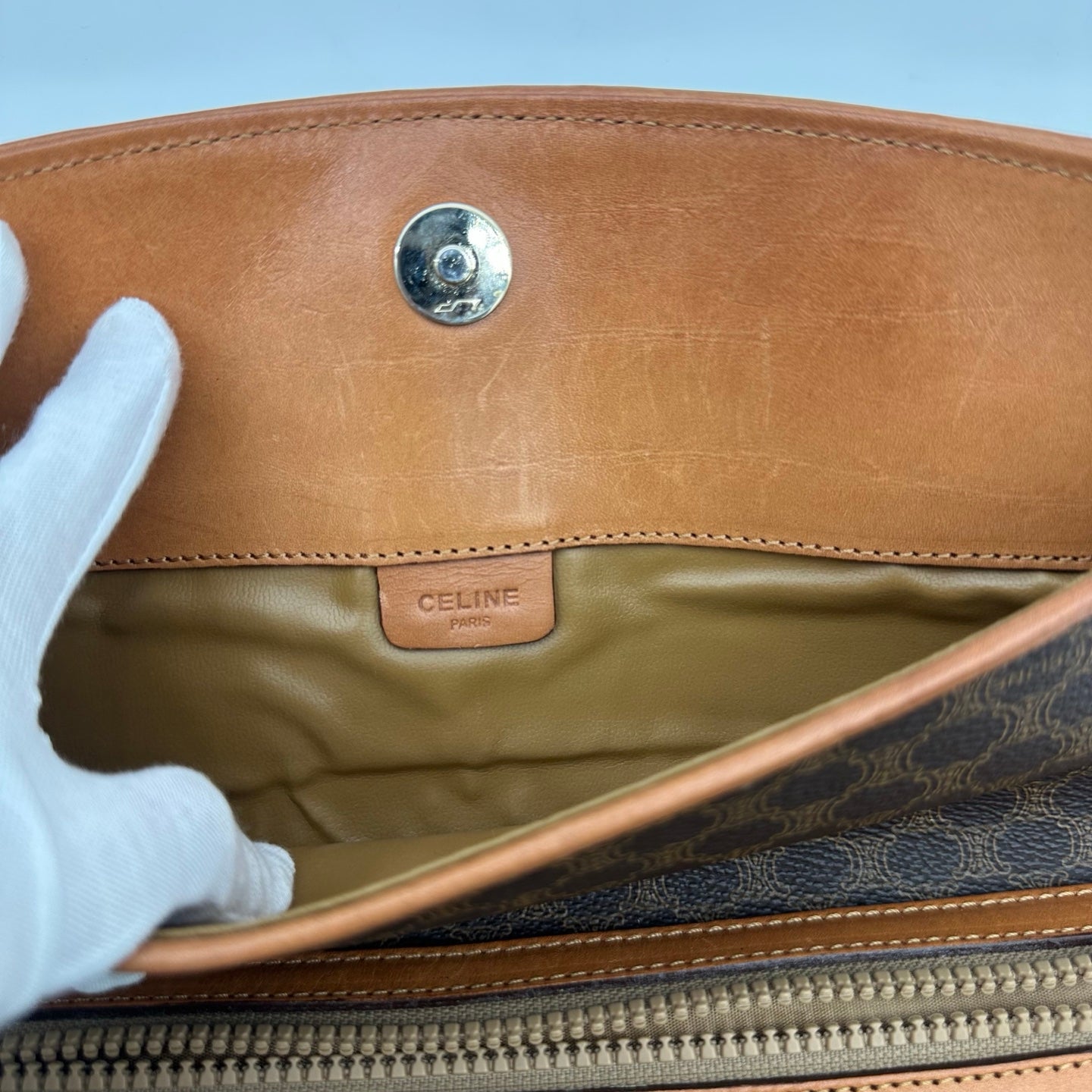 Celine Brown Macadam Monogram Leather Flap Clutch Bag [Used]