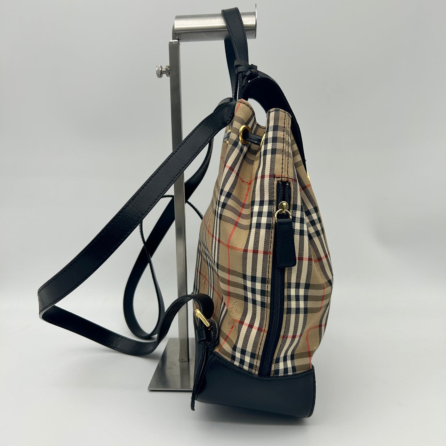 Burberry Haymarket Classic Check Flap Drawstring Backpack [Used]