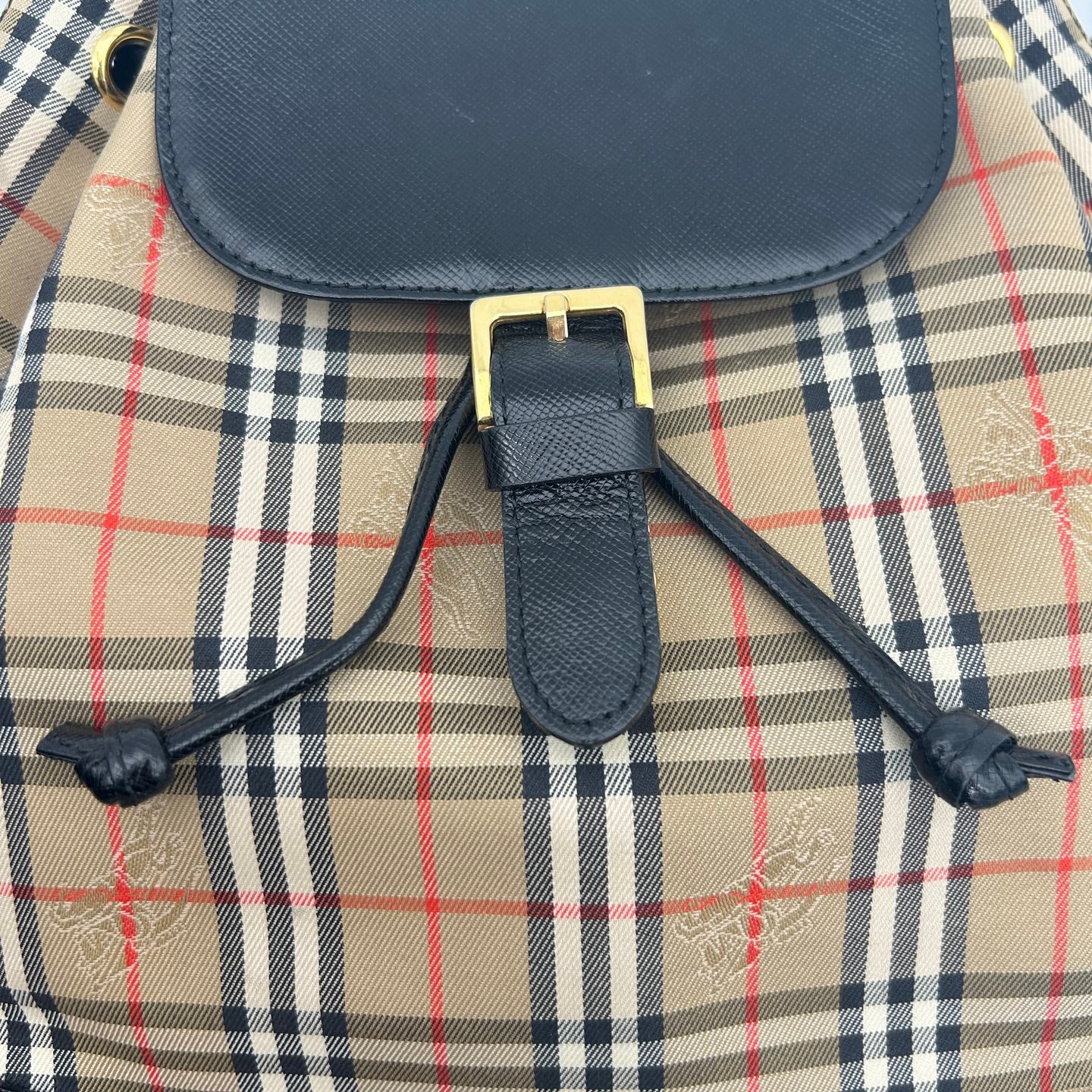 Burberry Haymarket Classic Check Flap Drawstring Backpack [Used]