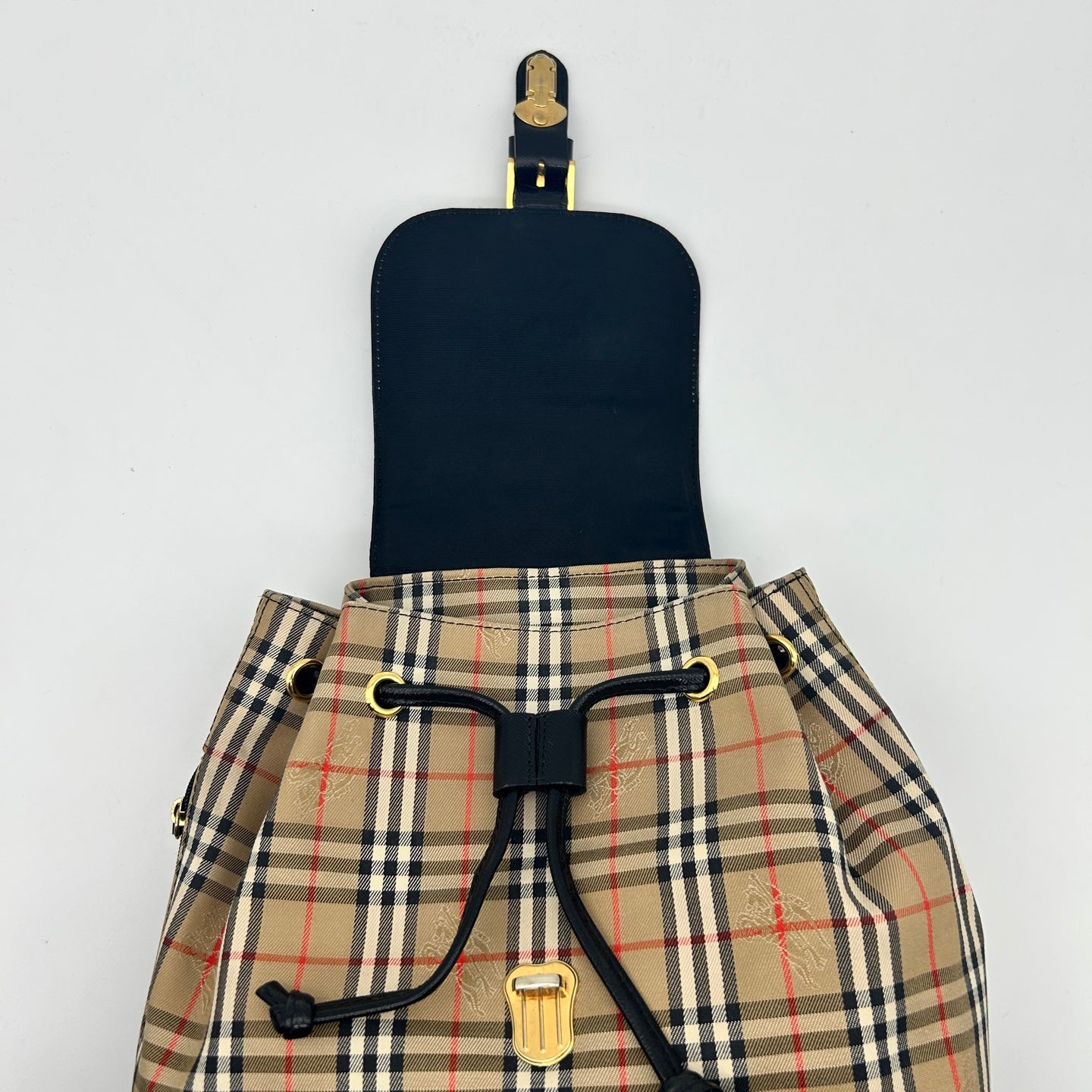 Burberry Haymarket Classic Check Flap Drawstring Backpack [Used]