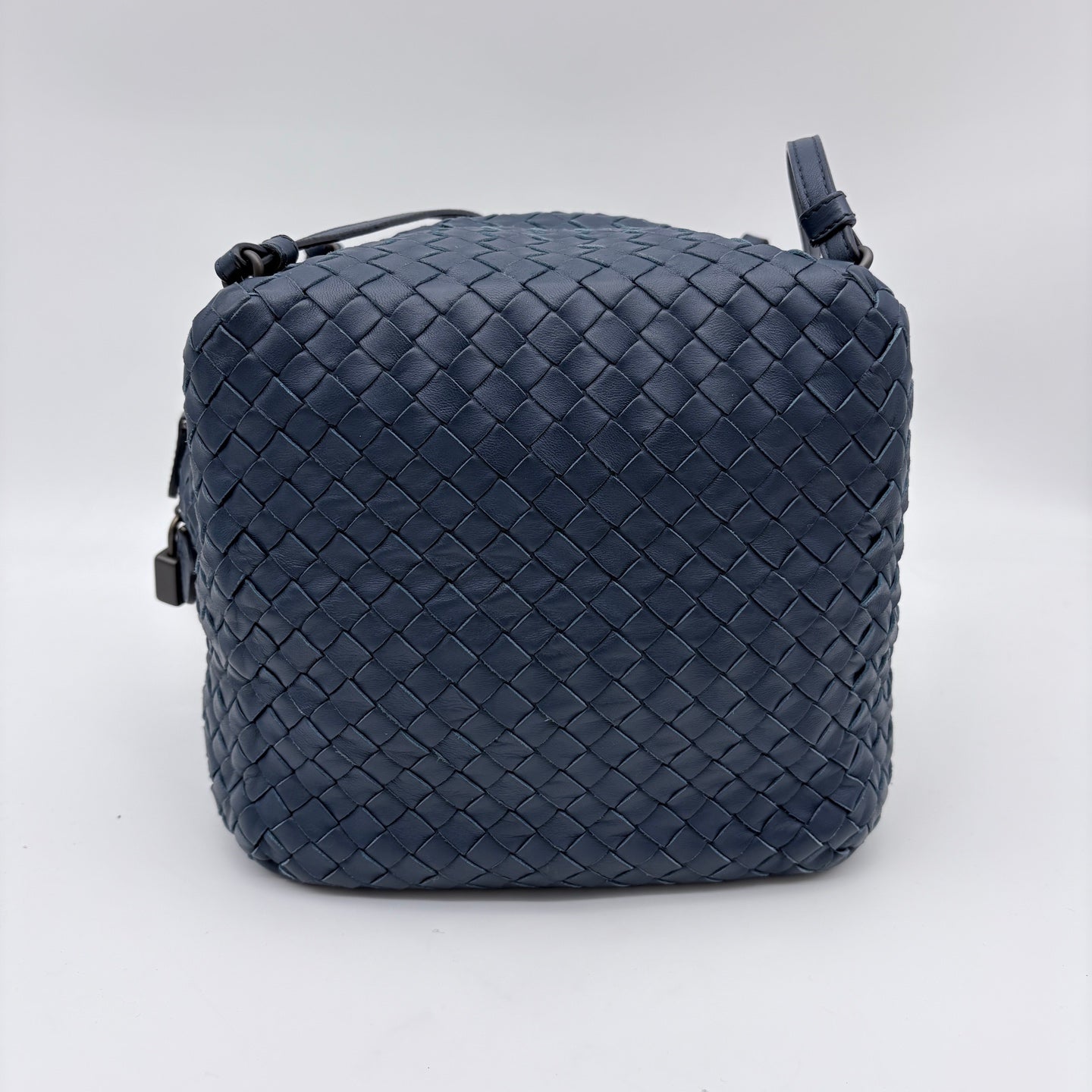 Bottega Veneta Dark Blue Intrecciato Cube Messenger Bag [Used]