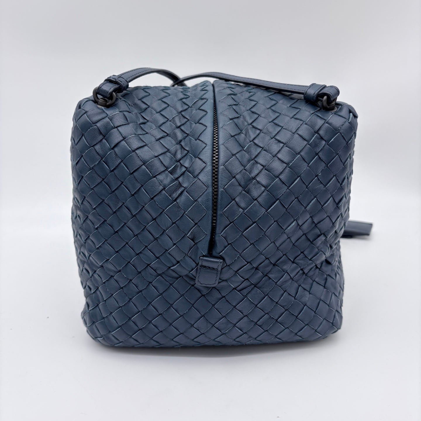 Bottega Veneta Dark Blue Intrecciato Cube Messenger Bag [Used]