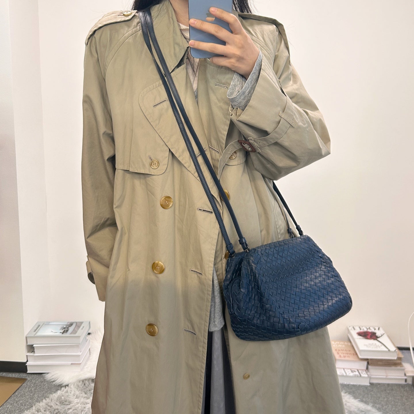 Bottega Veneta Dark Blue Intrecciato Cube Messenger Bag [Used]