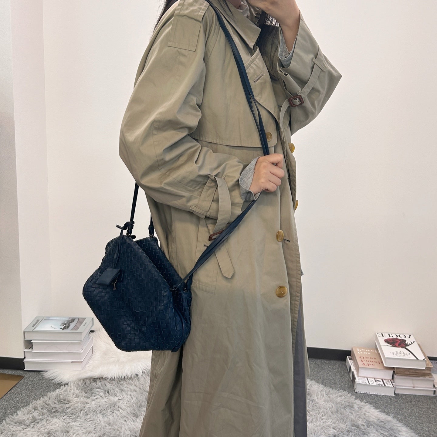 Bottega Veneta Dark Blue Intrecciato Cube Messenger Bag [Used]